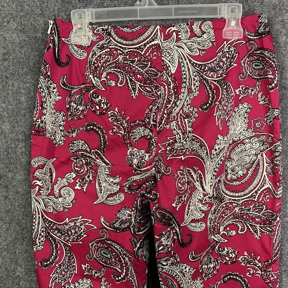 Talbots Paisley Print Ankle Pants Multicolor Size 8 Side Zipper Maroon w/ White - Picture 7 of 10